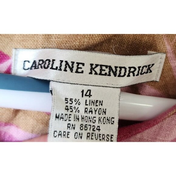 Caroline Kendrick Set Maxi Dress/Button Up Top Linen Blend Pink Tropical 14/M - Picture 9 of 16